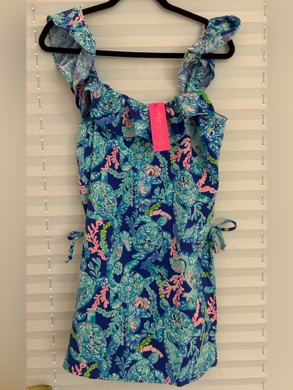 Lilly Pulitzer Navy Blue Ruffle Romper Corsica Blue Turtle Villa Pattern